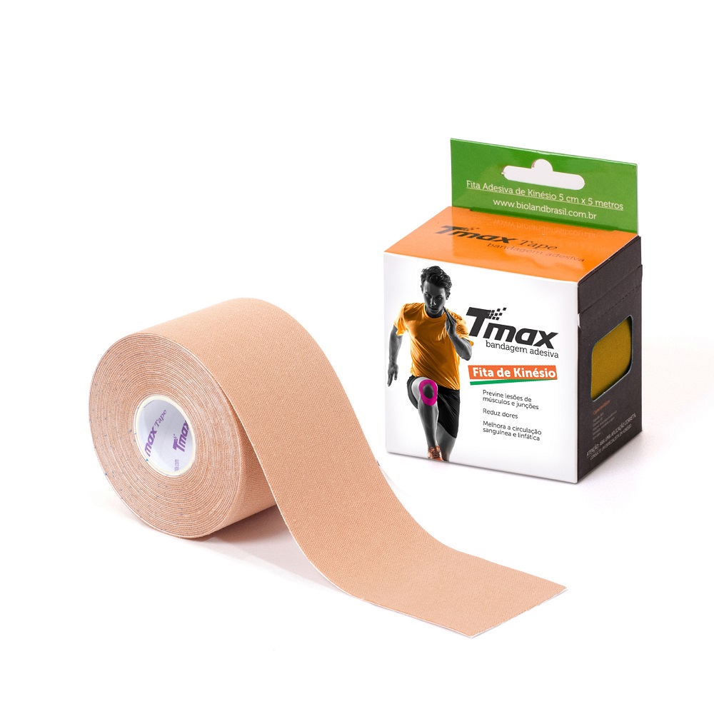 Bandagem Tape Elástica Funcional Cor Bege – 5cmx5metros Tmax